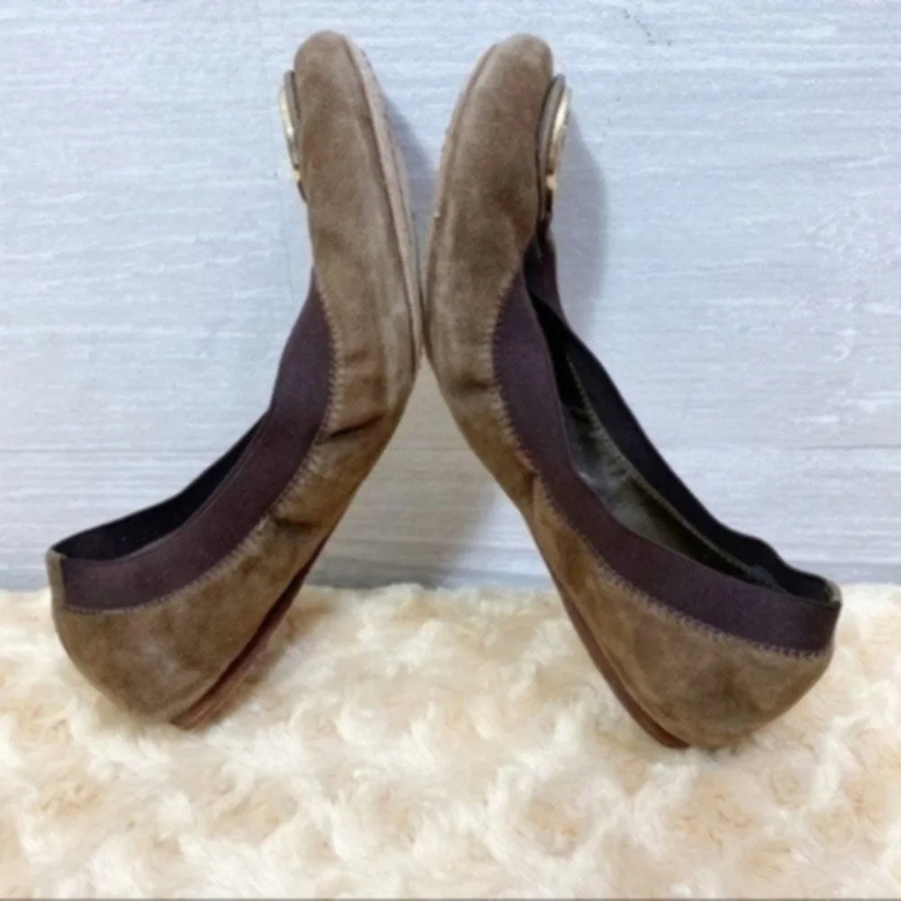 Tory Burch Caroline 2 Brown Suede Ballerina Flat Size 6M